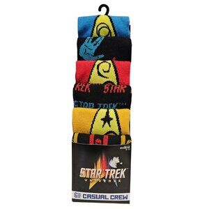 Star Trek Universe Crew Socks 6 Pair Men Size 8-12 Live Long Prosper Ship NEW